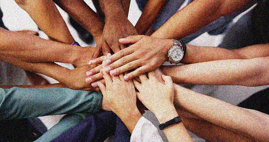 Support group hands together